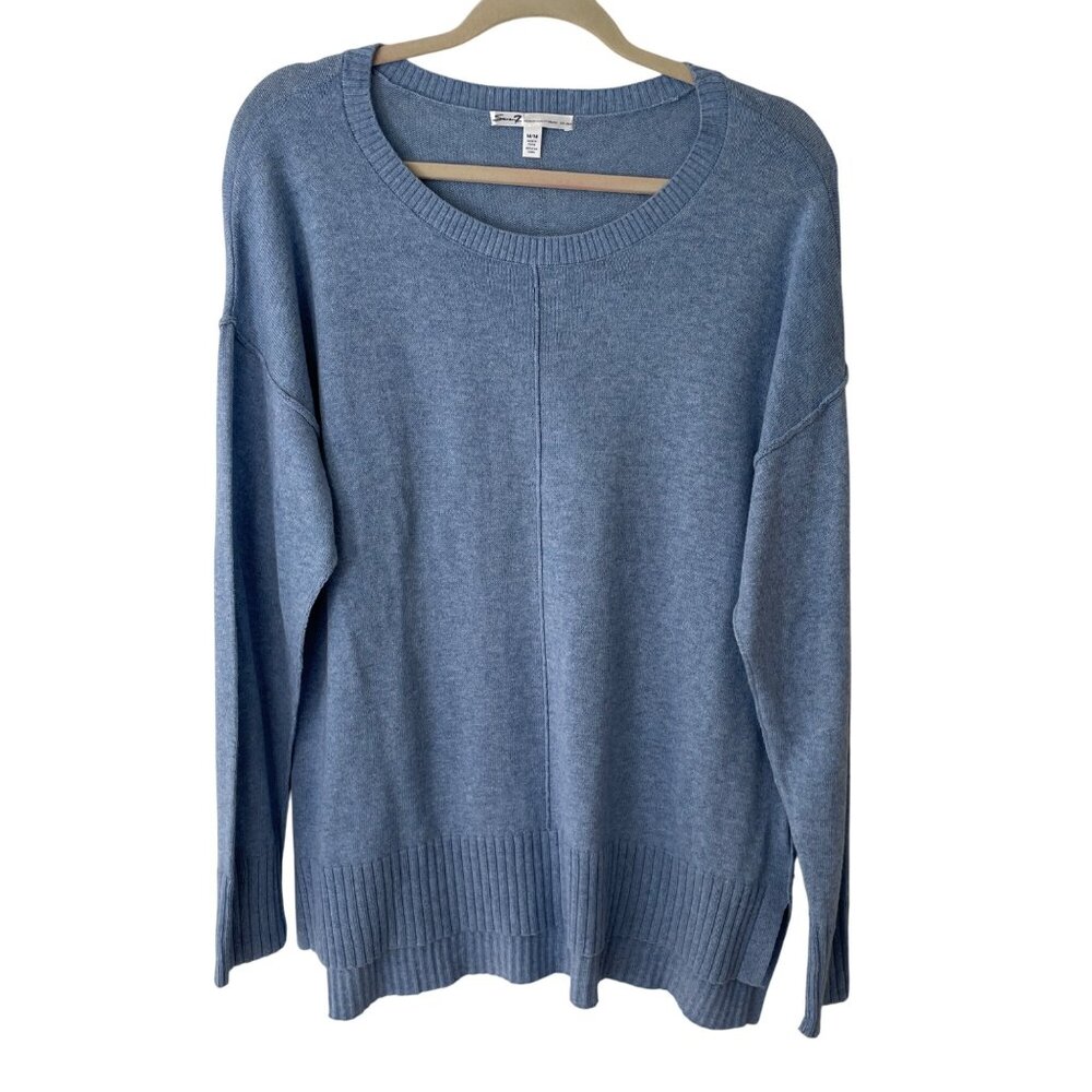 Seven7 Relaxed Fit Sweater Top Womens M Blue Cotton Cashmere‎ Blend Casual Wear